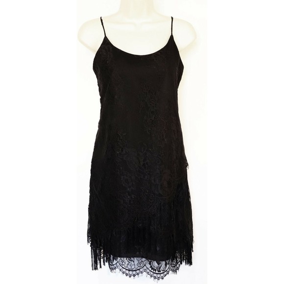 Sam Edelman Womens Bohemian Rhapsody Lace Dress Medium Fringe Flapper Black NEW - Picture 2 of 12